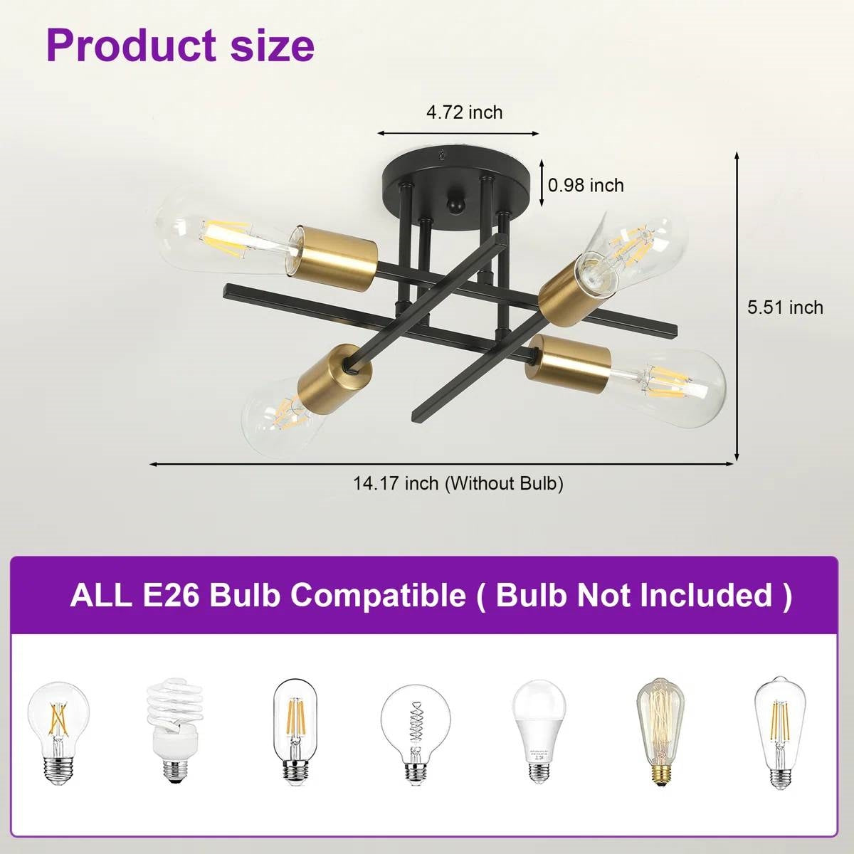 Gold Black Modern 4-Light Sputnik Ceiling Light