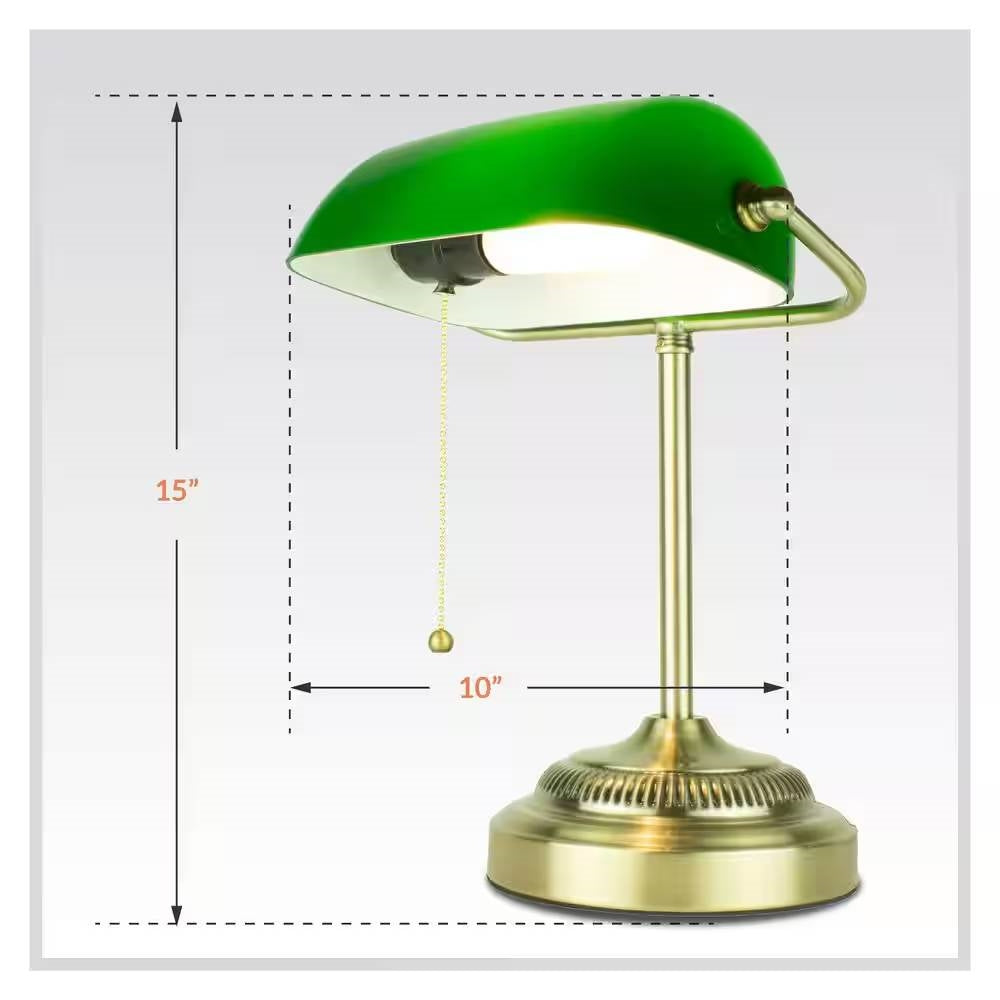 Classic Brass Bankers Lamp Desk Light Table Lamp with Green Glass Shade