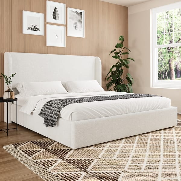 Serene Slated Wooden Full Bed In Faux Leather 12 Slats, White