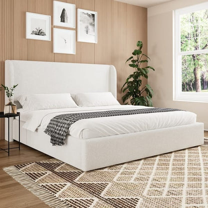 Serene Slated Wooden Full Bed In Faux Leather 12 Slats, White