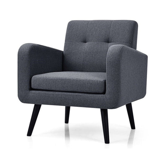 Mid-Century Modern Grey Linen Upholstered Accent Chair with Wooden Legs — Chic Home-Decor