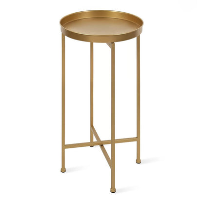 Classic Gold Finish Metal Round End Table Nightstand with Removable Tray Top