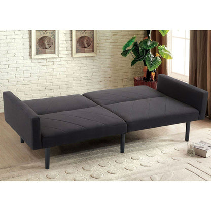 Modern Mid-Century Style Futon Sofa Bed with Black Linen Upholstery