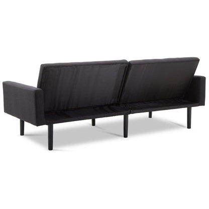 Modern Mid-Century Style Futon Sofa Bed with Black Linen Upholstery