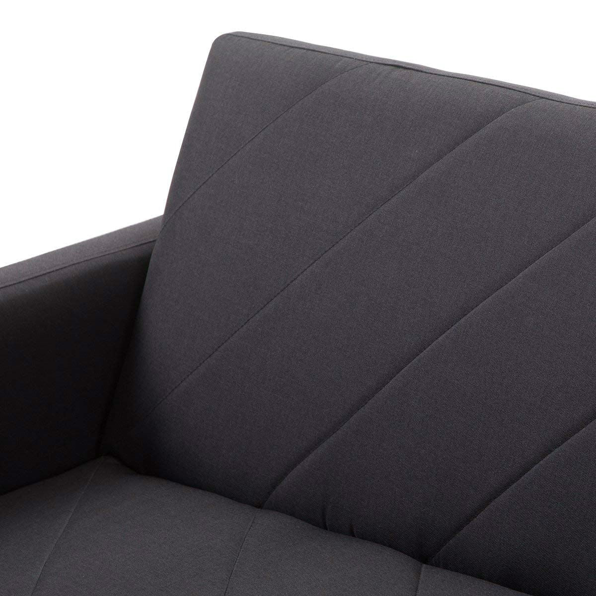 Modern Mid-Century Style Futon Sofa Bed with Black Linen Upholstery