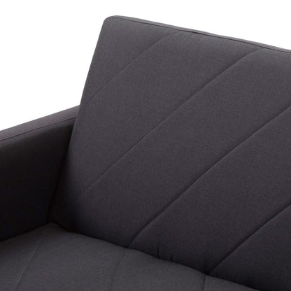 Modern Mid-Century Style Futon Sofa Bed with Black Linen Upholstery