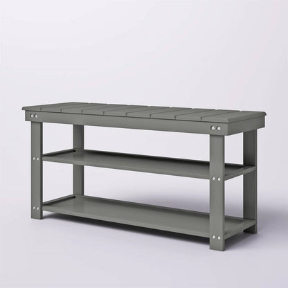 Wood 2-Shelf Shoe Rack Storage Bench For Entryway or Closet