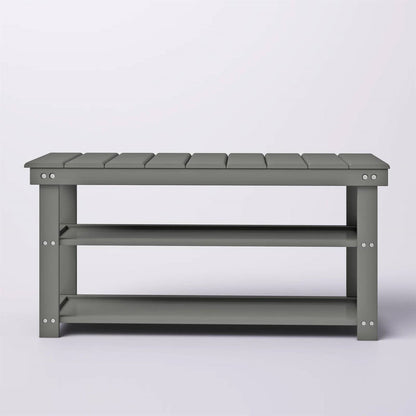 Wood 2-Shelf Shoe Rack Storage Bench For Entryway or Closet