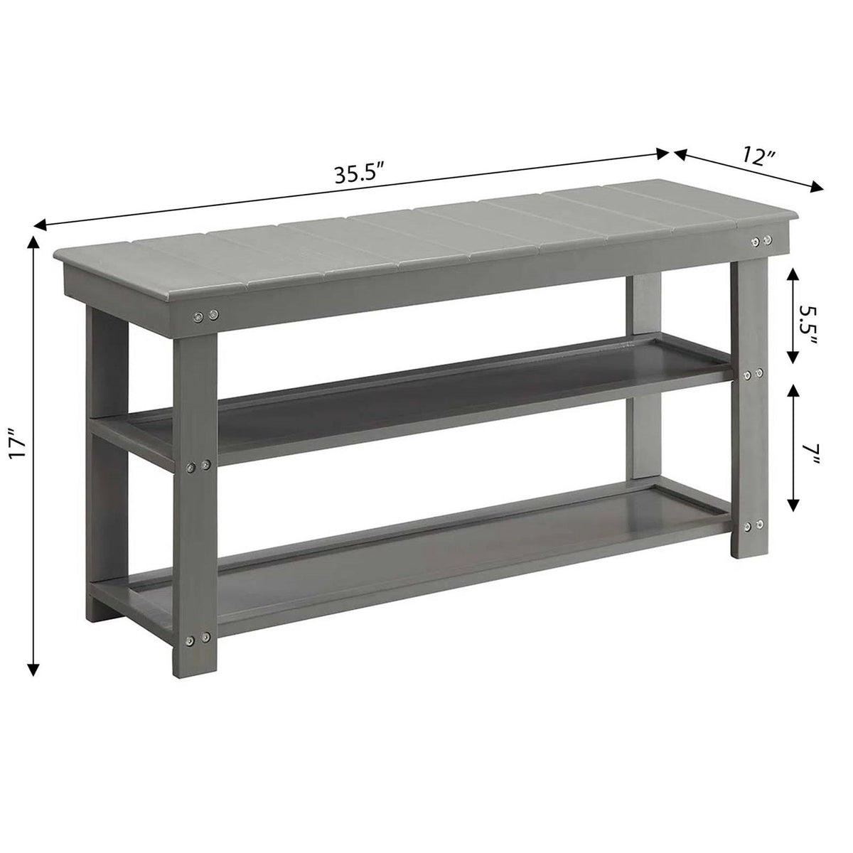 Wood 2-Shelf Shoe Rack Storage Bench For Entryway or Closet