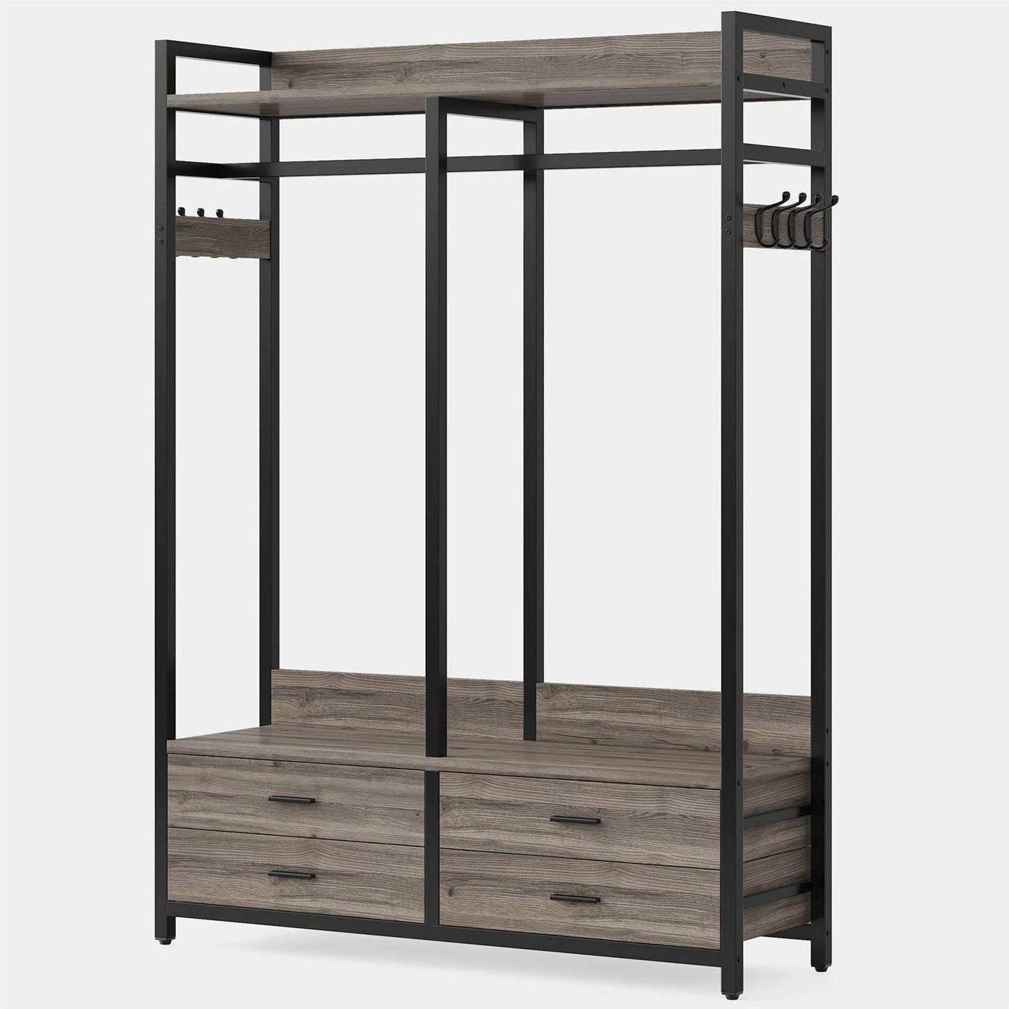 Modern Grey Black Garment Rack with Clothes Hanging Rod and 4 Storage Drawers — Chic Home-Decor