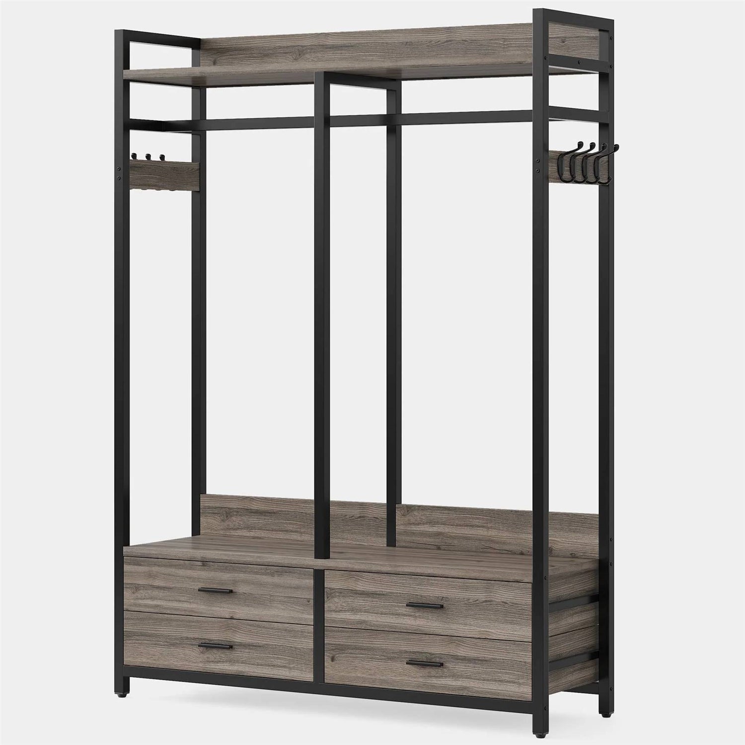 Modern Grey Black Garment Rack with Clothes Hanging Rod and 4 Storage Drawers — Chic Home-Decor