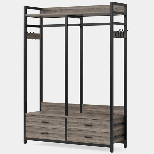 Modern Grey Black Garment Rack with Clothes Hanging Rod and 4 Storage Drawers — Chic Home-Decor