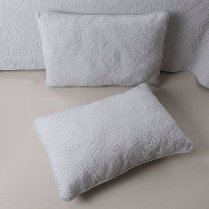 King size 3-Piece Cotton Bedspread and Shams Set in Grey Quilted Damask Pattern