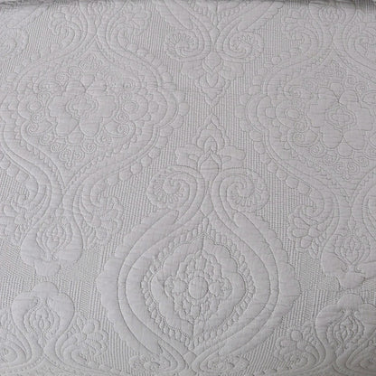 King size 3-Piece Cotton Bedspread and Shams Set in Grey Quilted Damask Pattern