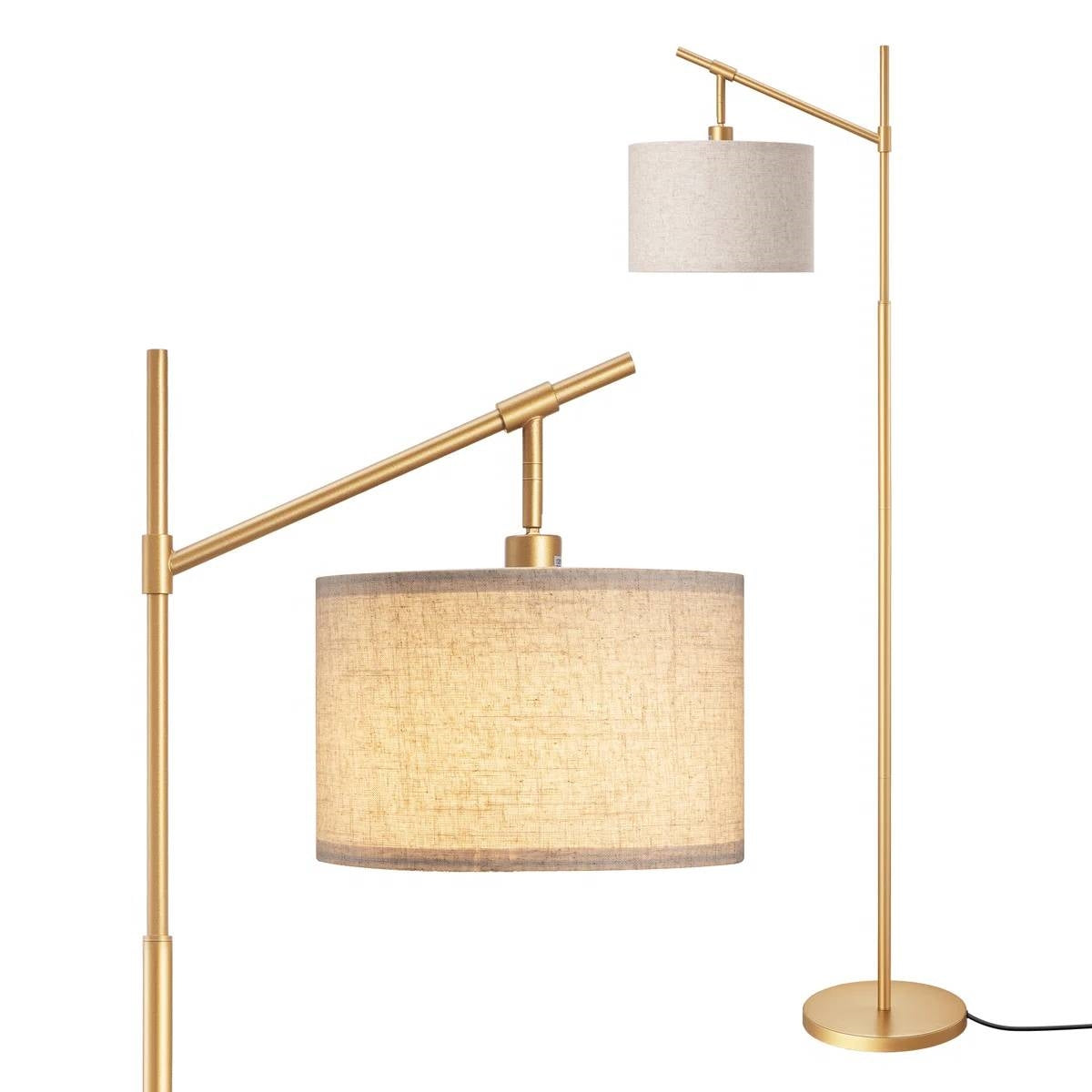 63-inch Gold Modern Arc Floor Lamp with Beige Linen Drum Shade