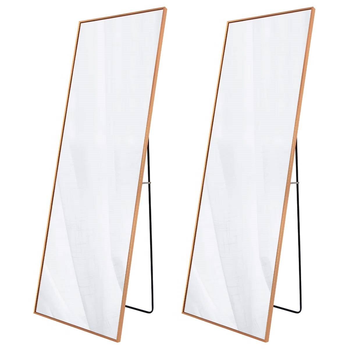 Set of 2 - Gold 65-inch Full Length Freestanding Floor Mirror with Stand