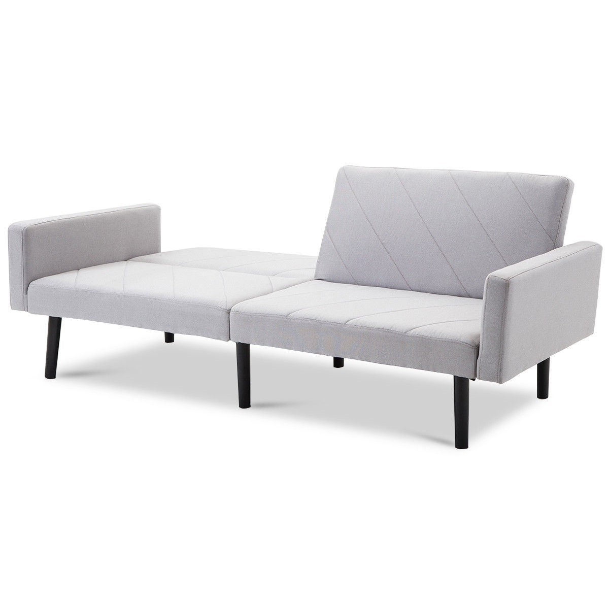 Modern Gray Linen Split-Back Futon Sofa Bed Couch