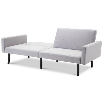 Modern Gray Linen Split-Back Futon Sofa Bed Couch