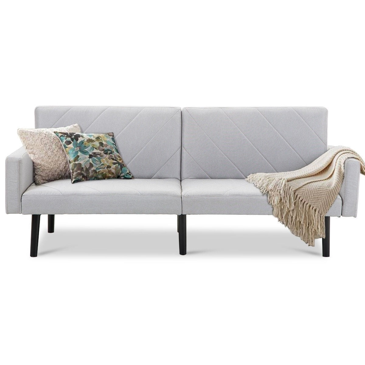 Modern Gray Linen Split-Back Futon Sofa Bed Couch