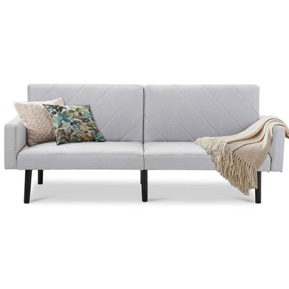 Modern Gray Linen Split-Back Futon Sofa Bed Couch