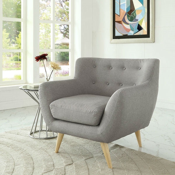 Gray Upholstered Mid-Century Style Armchair Accent Chair with Wood Legs