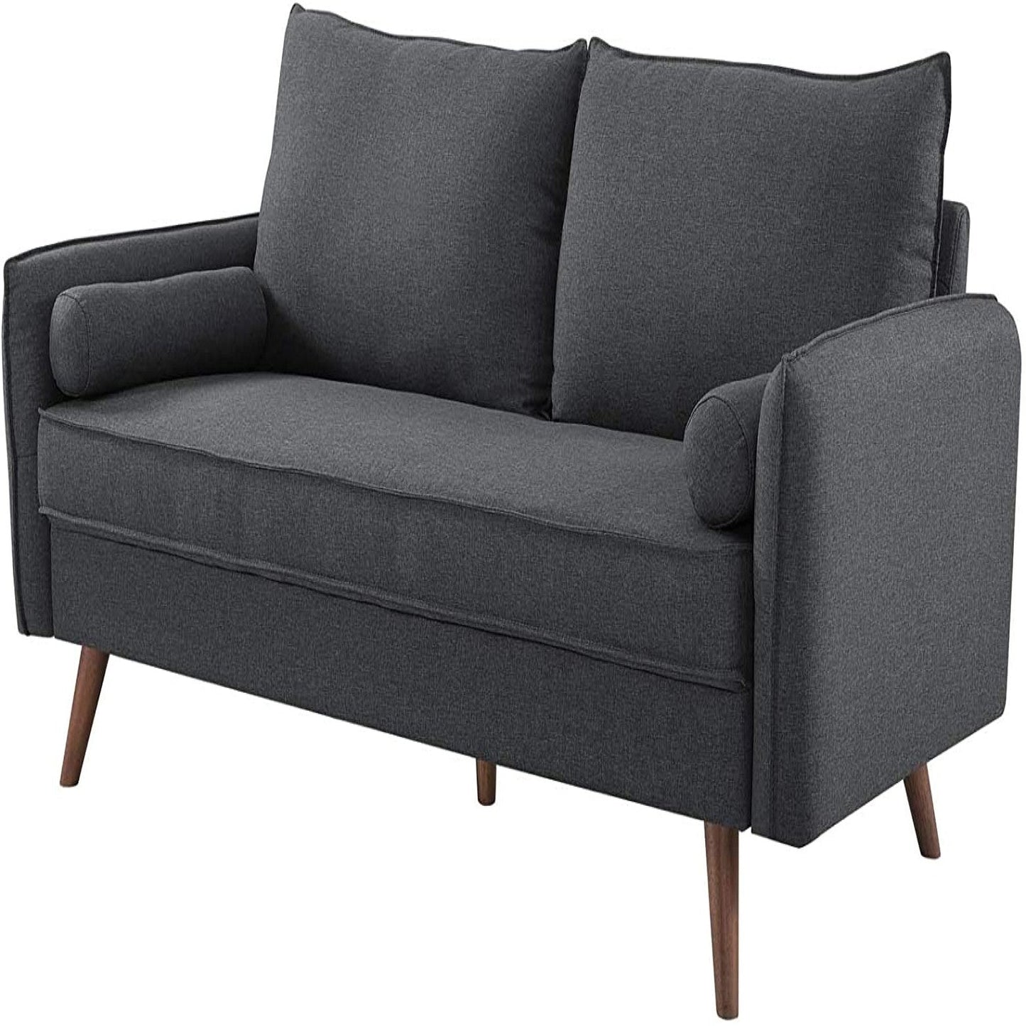 Modern Grey Fabric Upholstered Sofa with Mid-Century Style Wood Legs
