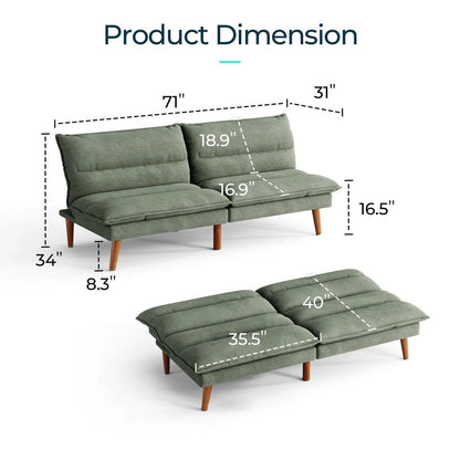Modern Green Corduroy Fabric Futon Sleeper Sofa Bed Couch with Wood Legs