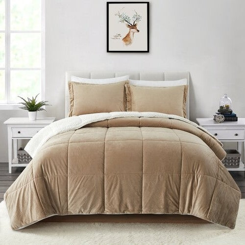King Plush Microfiber Reversible Comforter Set in Gold — Chic Home-Decor