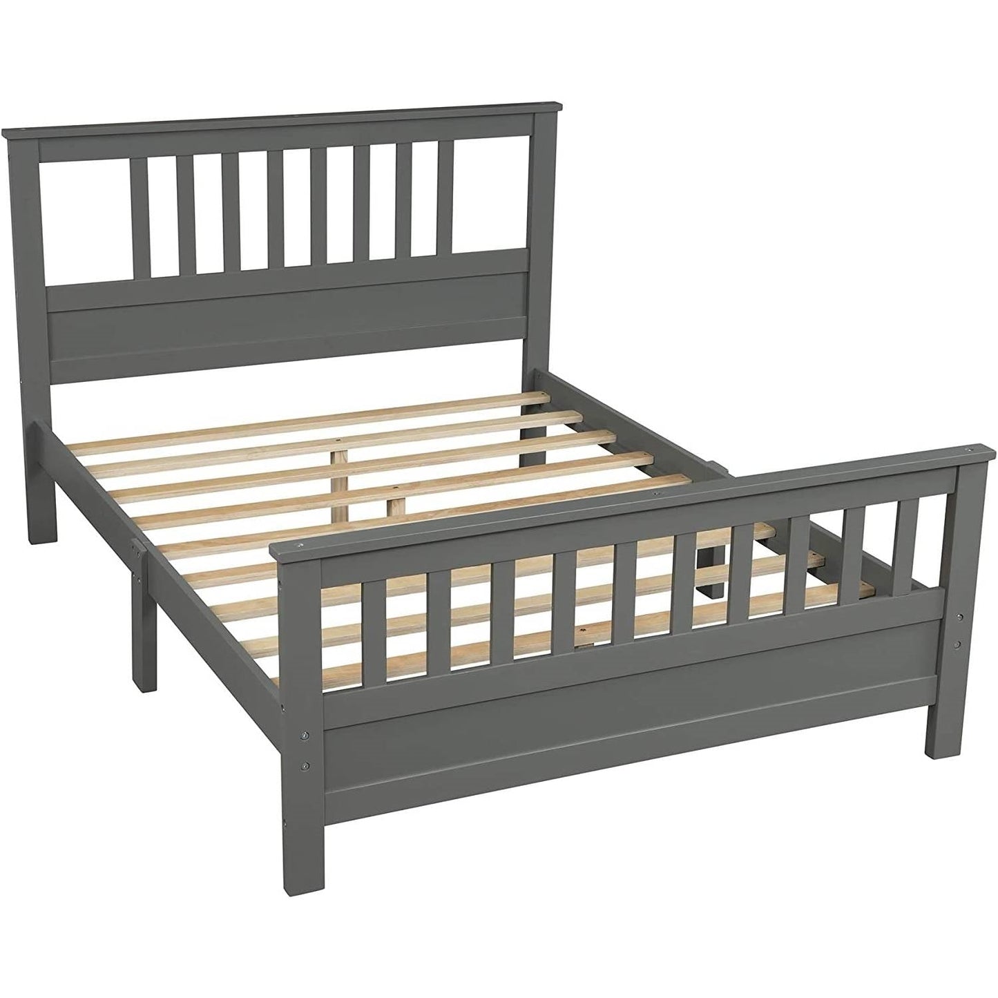 Grey Pine Wood Slatted Platform Headboard Footboard Full Size Bed — Chic Home-Decor