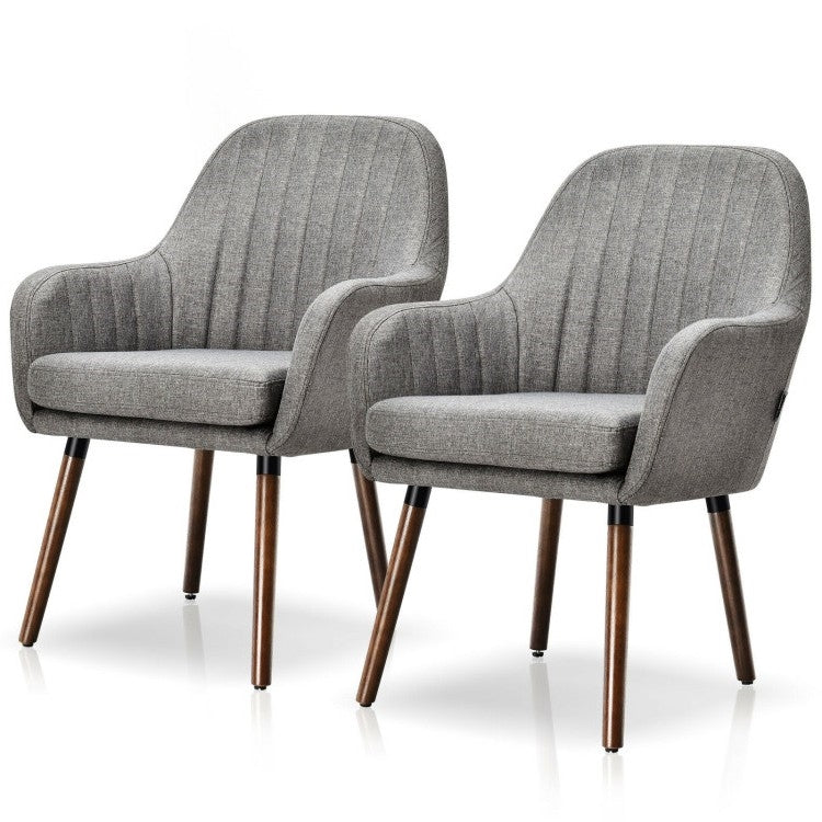 Set of 2 Retro Grey Linen Upholstered Accent Chair with Stylish Wood Legs — Chic Home-Decor