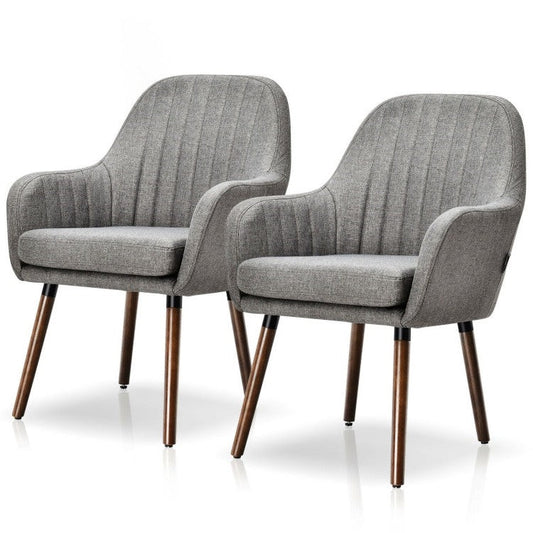 Set of 2 Retro Grey Linen Upholstered Accent Chair with Stylish Wood Legs — Chic Home-Decor