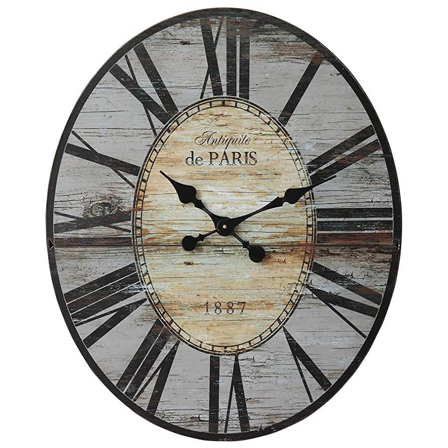 Gray Oversized Distressed Paris Wood Wall Clock — Chic Home-Decor