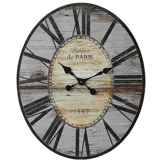 Gray Oversized Distressed Paris Wood Wall Clock — Chic Home-Decor