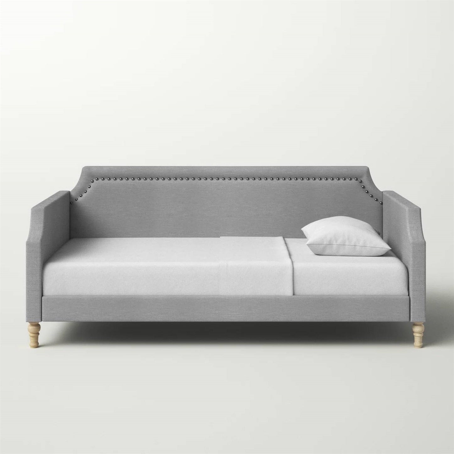 Twin size Grey Polyester Fabric Upholstered Daybed with Nailhead Trim — Chic Home-Decor