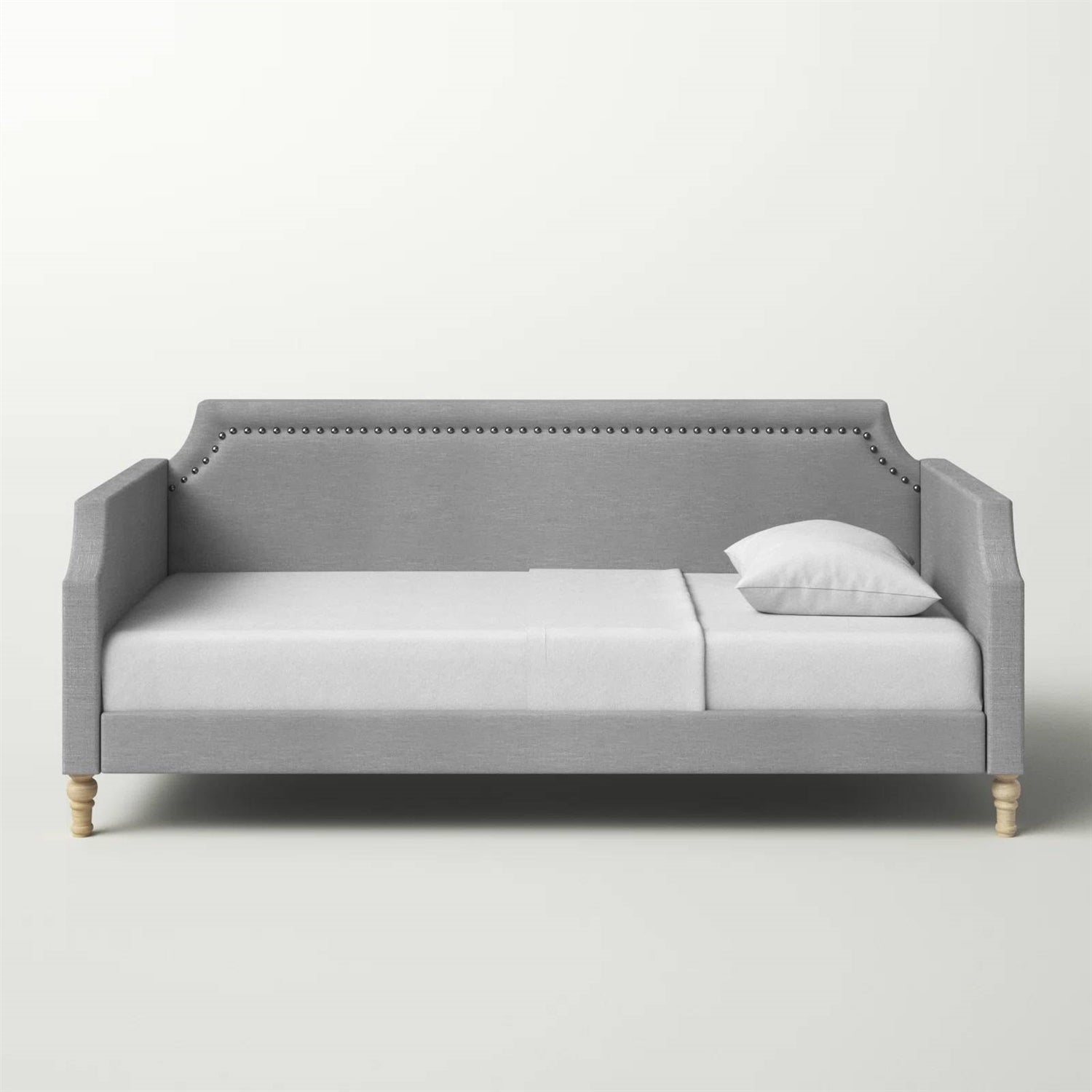 Twin size Grey Polyester Fabric Upholstered Daybed with Nailhead Trim — Chic Home-Decor