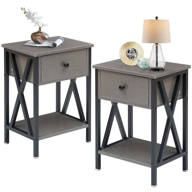 Set of 2 - 1 Drawer Nightstand in Grey and Black Wood Finish — Chic Home-Decor