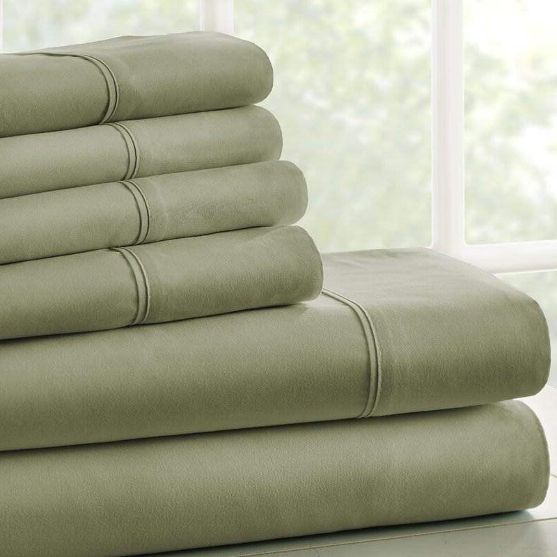 Full Size Sage 6 PCS Soft Wrinkle Resistant Microfiber Polyester Sheet Set — Chic Home-Decor