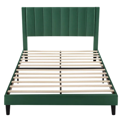 Full size Modern Green Velvet Upholstered Platform Bed with Headboard
