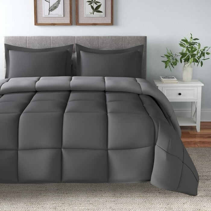 Full/Queen Traditional Microfiber Reversible 3 Piece Comforter Set in Grey — Chic Home-Decor