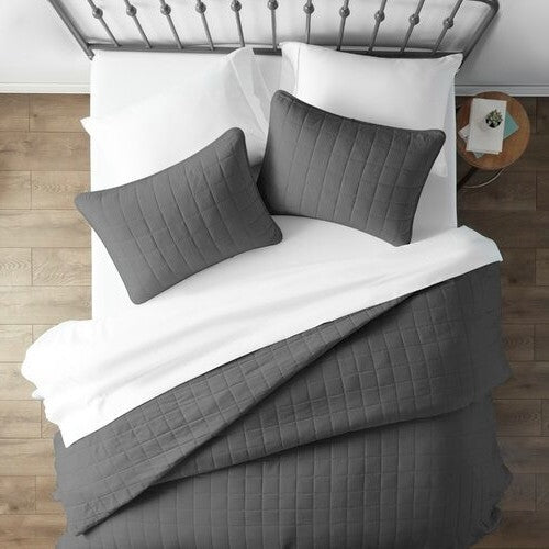 3 Piece Microfiber Farmhouse Coverlet Bedspread Set Grey, King/California King — Chic Home-Decor