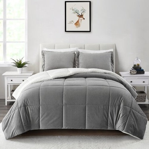 King Plush Microfiber Reversible Comforter Set in Grey — Chic Home-Decor