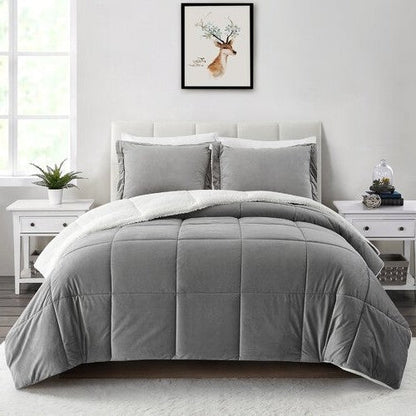 Plush Microfiber Reversible Comforter Set – Grey