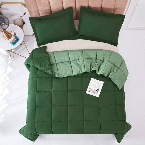 King/Cal King Traditional Microfiber Reversible 3 Piece Comforter Set in Green — Chic Home-Decor
