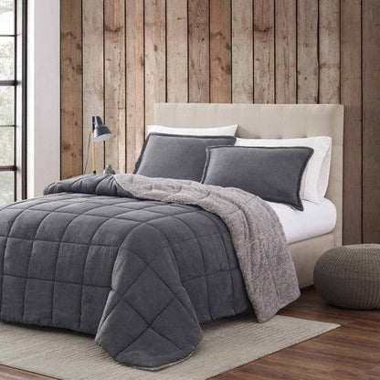Plush Sherpa Reversible Micro Suede Comforter Set – Grey