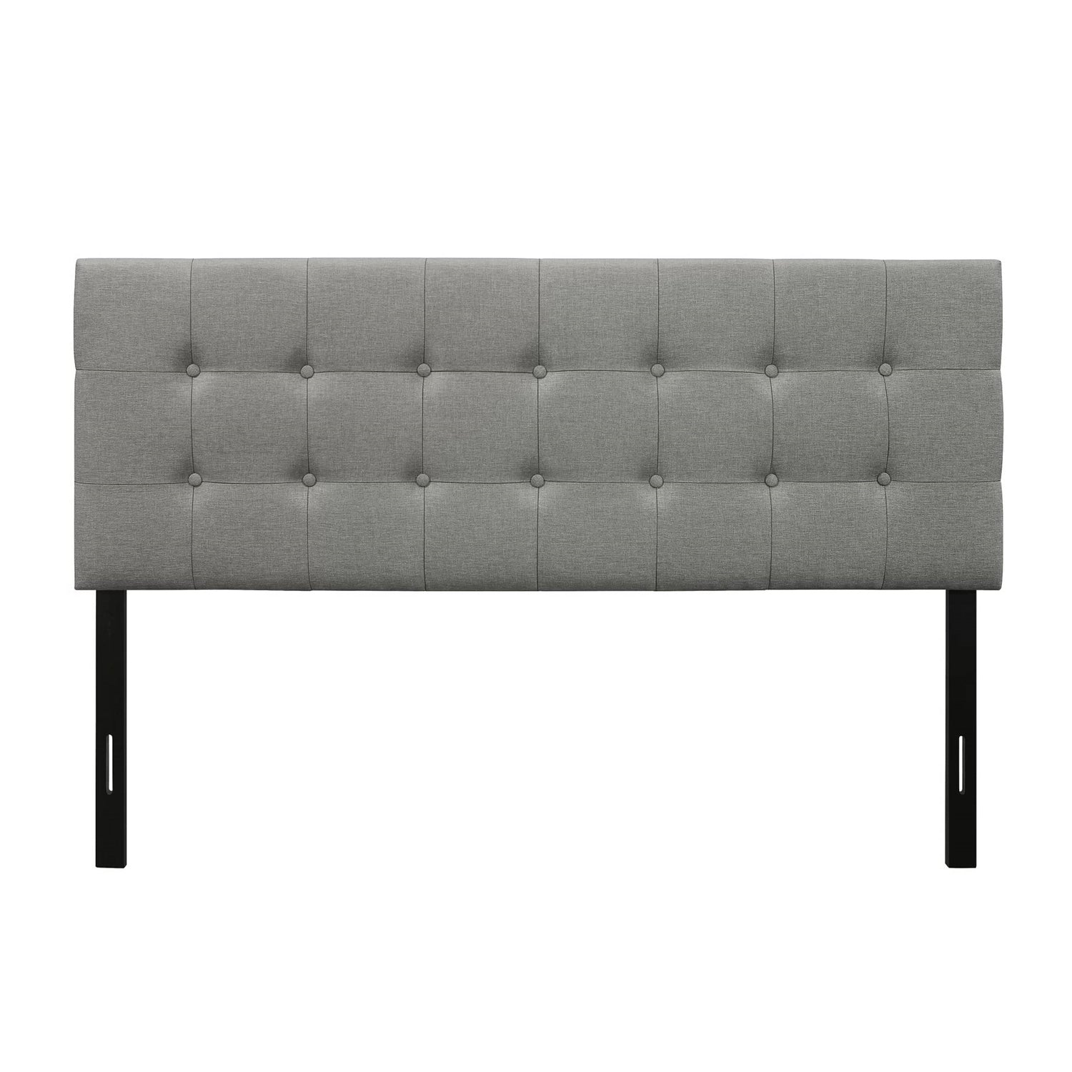 King size Mid-Century Style Button-Tufted Headboard in Grey Upholstered Fabric — Chic Home-Decor