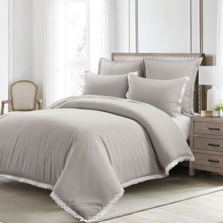King French Country Grey 5-Piece Lightweight Comforter Set with Lace Trim — Chic Home-Decor