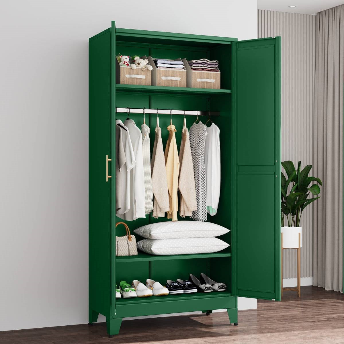 Green Metal Multifunctional Storage Armoire Wardrobe Closet
