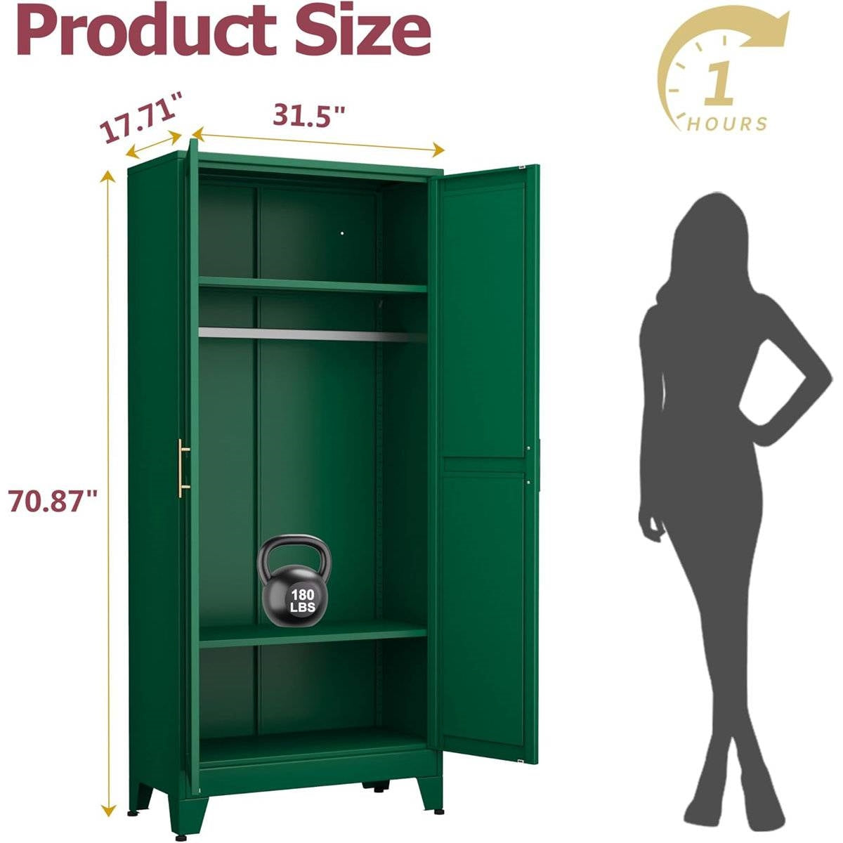 Green Metal Multifunctional Storage Armoire Wardrobe Closet