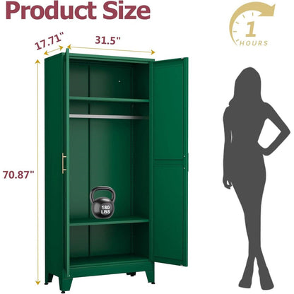 Green Metal Multifunctional Storage Armoire Wardrobe Closet