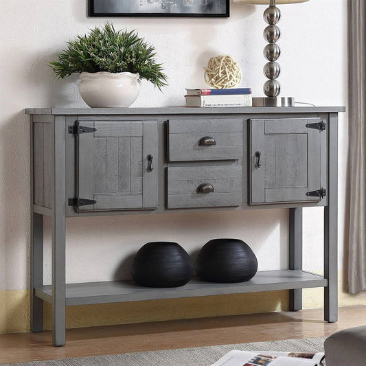 Solid Wood Farmhouse Sofa Table Sideboard Cabinet with Storage Drawers in Grey — Chic Home-Decor